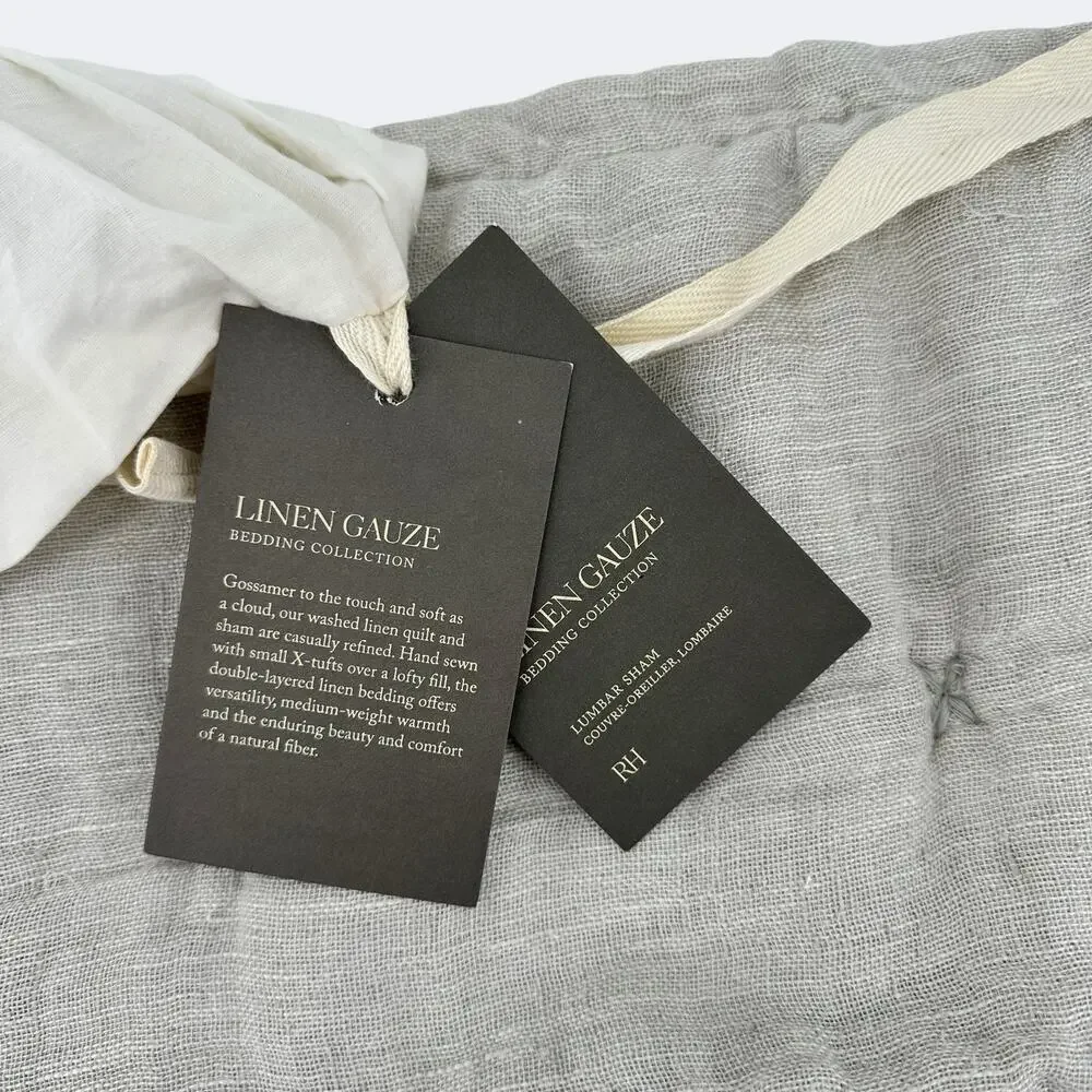 Restoration Hardware Linen Gauze Tufted Sham Mist Gray Lumbar Size 14
